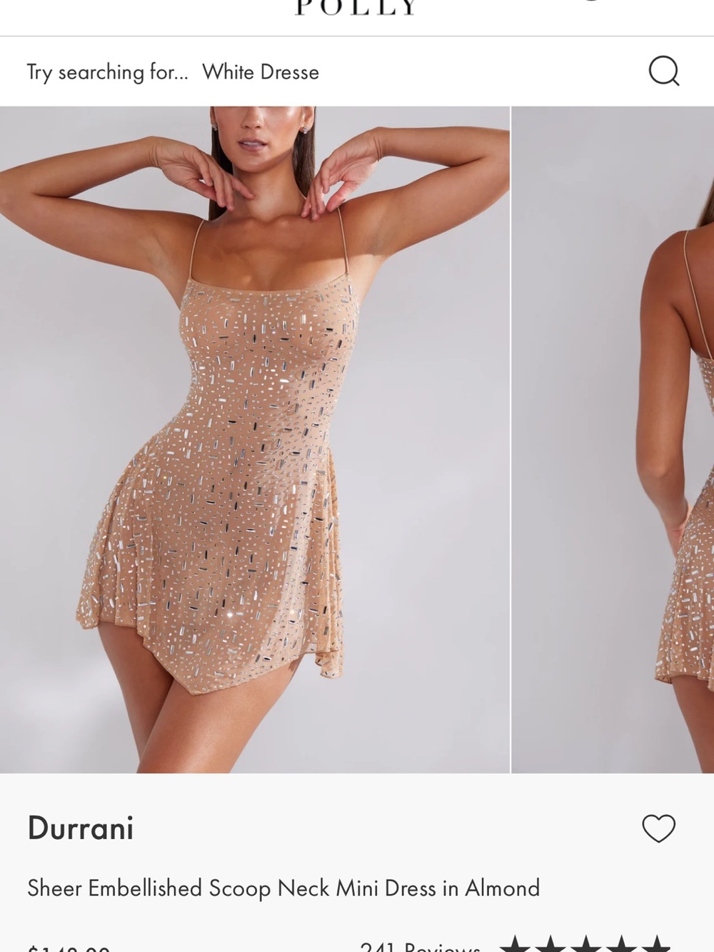 Oh Polly Almond Sheer Sequin Scoop Neck Mini Dress
